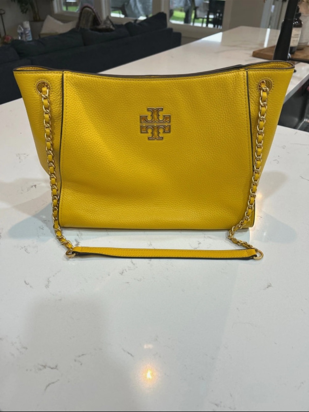 Tory Burch Yellow Pebbled Leather Chain-Handle Shoulder Tote